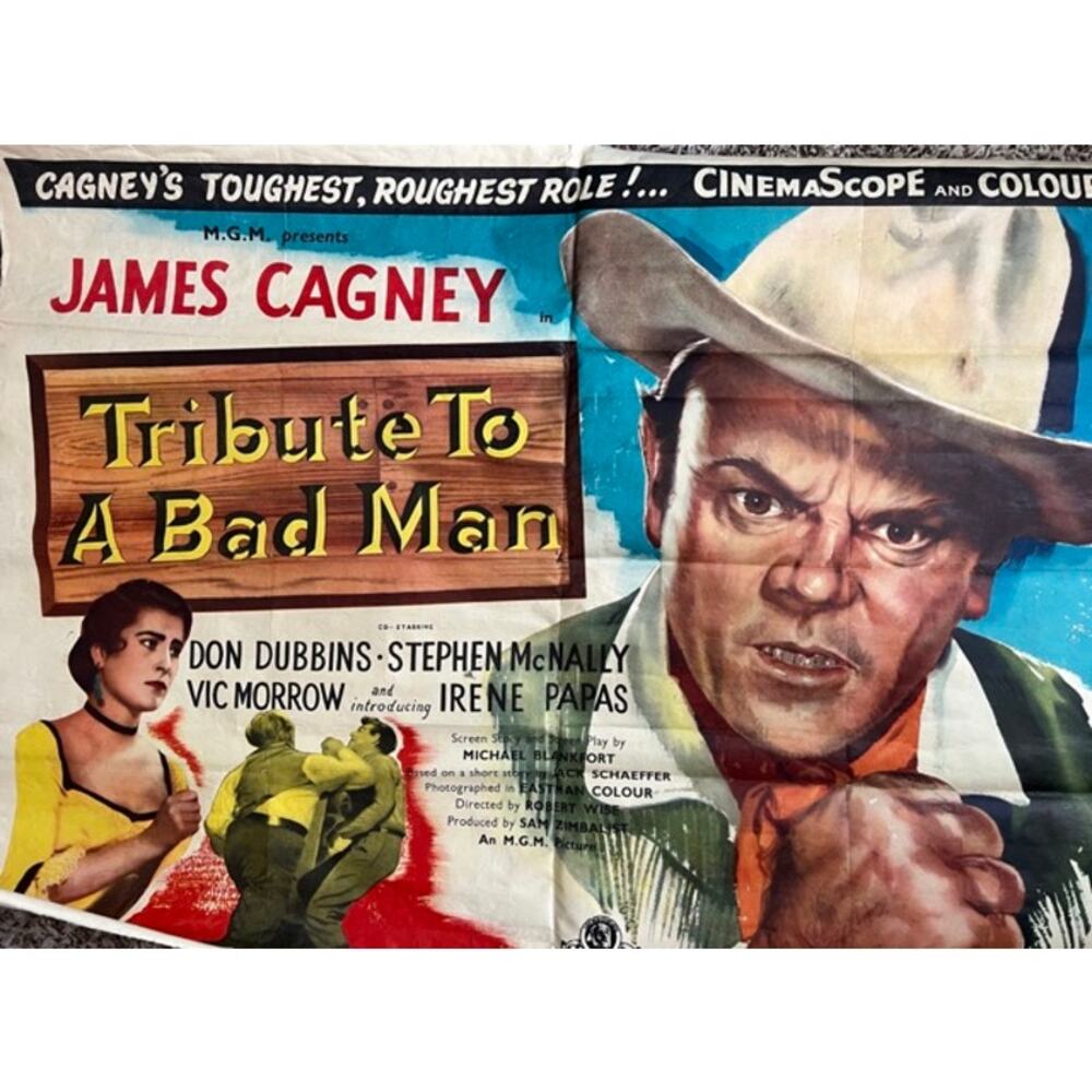 Original 1956 UK British Quad from Tribute to a Bad Man Starring James Cagney